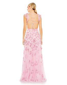 Style 93692 Mac Duggal Pink Size 4 Sequin Polyester V Neck A-line Dress on Queenly
