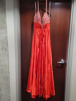 Style 16546 Tiffany Designs Red Size 8 Floor Length A-line Side slit Dress on Queenly
