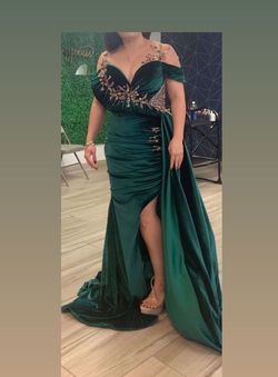 Made by designer Green Size 6 Jewelled Prom Train Side slit Dress on Queenly