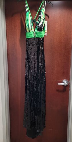 Style 6915 Partytime Formals/Rachel Allan  Multicolor Size 8 50 Off Floor Length Black Tie $300 Side slit Dress on Queenly
