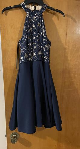 B. Darlin Blue Size 4 Black Tie Floor Length A-line Dress on Queenly