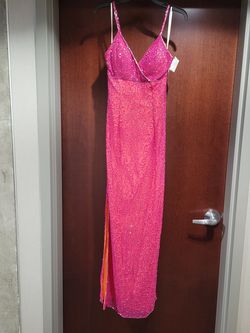 Andretta Donatello Pink Size 8 Prom Black Tie Side slit Dress on Queenly