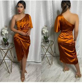 Hot LA Fashion Orange Size 2 Silk Midi $300 Cocktail Dress on Queenly
