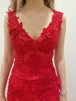Amarra (NEGOTIABLE PRICE) Red Size 0 Floor Length Sheer Train Dress on Queenly