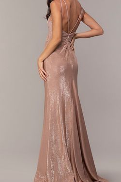 Style 10257 Faviana Rose Gold Size 2 Floor Length V Neck Euphoria Side slit Dress on Queenly
