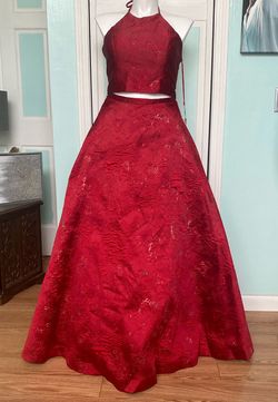 Clarisse Red Size 16 Plus Size Halter Pageant Floor Length Ball gown on Queenly