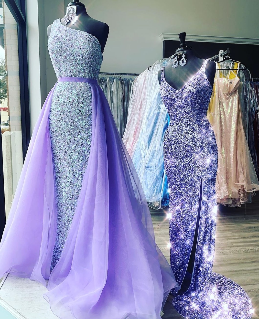 Style 53450 Sherri Hill Purple Size 4 Floor Length Train Jersey Pageant Side slit Dress on Queenly
