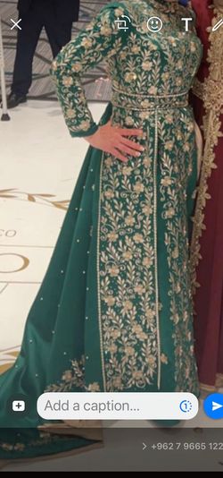 Custom made dress beautiful a line with over skirt Green Size 8 Overskirt Belt Long Sleeve Train Dress on Queenly