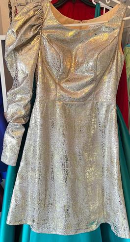 Ashley Lauren Gold Size 4 One Shoulder Midi Cocktail Dress on Queenly
