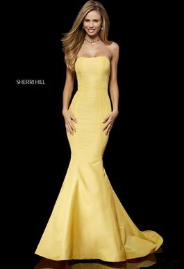 Sherri Hill Yellow Size 8 Floor Length Black Tie Straight Dress on Queenly