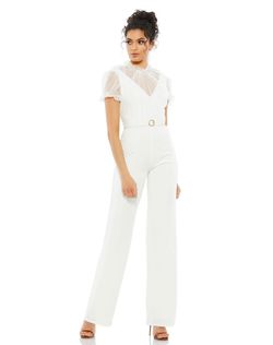 Style 26621 Mac Duggal White Size 4 Mini Bachelorette Bridal Shower Jumpsuit Dress on Queenly