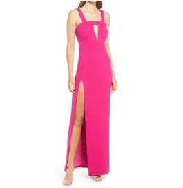 Katie May Pink Size 8 Square Neck Jersey Prom Side slit Dress on Queenly