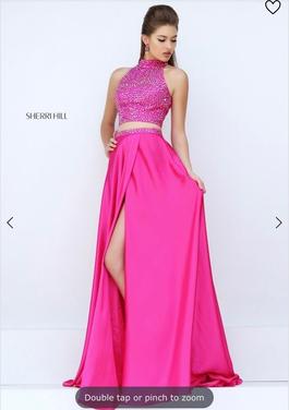 Sherri Hill Hot Pink Size 10 Summer Two Piece Overskirt Side slit Dress on Queenly
