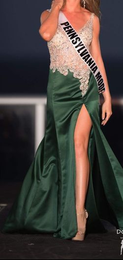 Custom Made Green Size 0 Prom Beaded Top Side slit Dress on Queenly