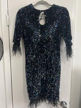 Johnathan Kayne Black Size 6 Sequin Mini Feather Cocktail Dress on Queenly