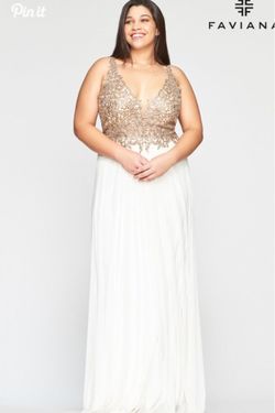 Style 9428 Faviana White Size 16 Floor Length V Neck A-line Dress on Queenly
