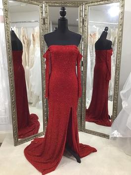 Stacie A Atelier Red Size 6 Custom Floor Length Side slit Dress on Queenly