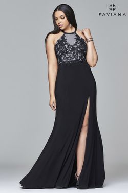 Faviana Black Size 16 Prom Jersey Side slit Dress on Queenly