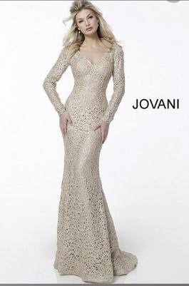 Jovani Gold Size 12 Sleeves Floor Length Straight Dress on Queenly
