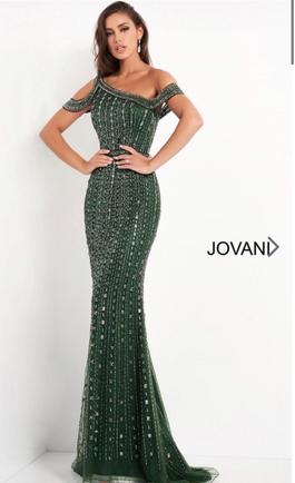 Jovani Green Size 2 Black Tie Straight Dress on Queenly