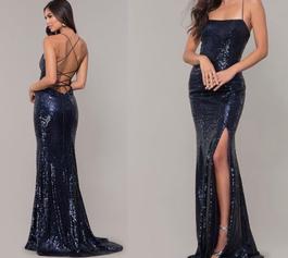 Scala 2022 Square Neck Sequin Gown Blue Size 2 Floor Length Train Dress on Queenly