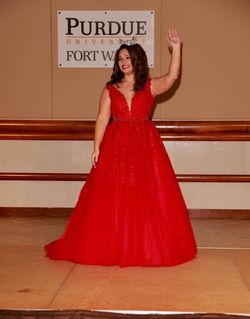 Sherri Hill Red Size 8 Floor Length Lace Sheer Ball gown on Queenly