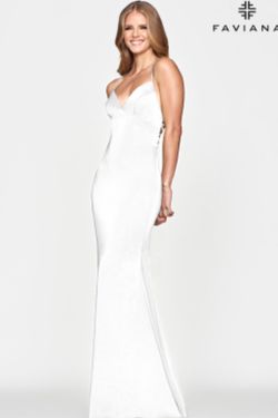Style 10661 Faviana White Size 4 Tall Height Floor Length Ivory Sweetheart Straight Dress on Queenly