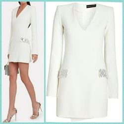 David Koma White Size 8 Sequined Pockets Mini Sequin Bridal Shower Cocktail Dress on Queenly