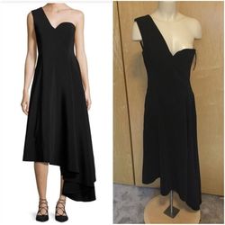 Rosetta Getty Black Size 8 One Shoulder Spandex Floor Length A-line Dress on Queenly