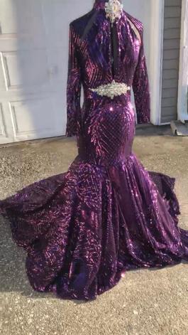 Sew In The City Purple Size 4 Backless Sequin Mermaid Dress on Queenly