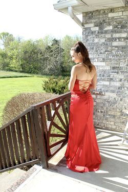 Sherri Hill Red Size 0 Sheer Side Slit Silk $300 Mermaid Dress on Queenly