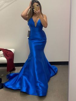 Sherri Hill Blue Size 4 Straight Floor Length Military Mermaid Dress on Queenly