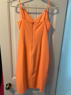 Black halo Orange Size 8 Midi Pageant Cocktail Dress on Queenly