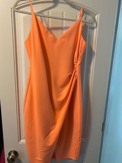 Black halo Orange Size 8 Midi Pageant Cocktail Dress on Queenly