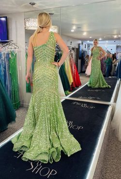 Jovani Green Size 0 Jewelled Prom Pattern One Shoulder Mermaid Dress on Queenly