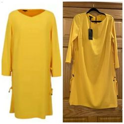 Escada Yellow Size 8 Boat Neck Sleeves Straight Dress on Queenly