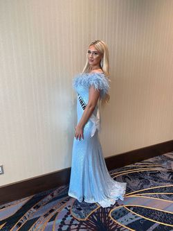 Jovani Light Blue Size 8 Feathers Mermaid Dress on Queenly