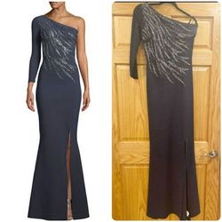 Chiara Boni Blue Size 2 Shiny Spandex Black Tie Side slit Dress on Queenly