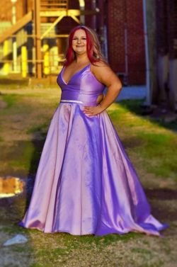 Jovani Purple Size 22 Plus Size Plunge Black Tie Ball gown on Queenly