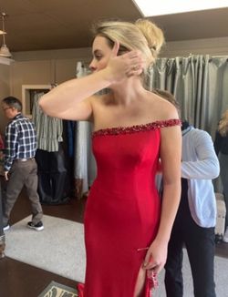 Jovani Red Size 4 Fitted 50 Off Side slit Dress on Queenly