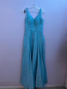 Eureka Blue Size 8 Silk Pockets Floor Length Ball gown on Queenly