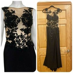Badgley Mischka Black Size 8 Sheer Prom Side slit Dress on Queenly