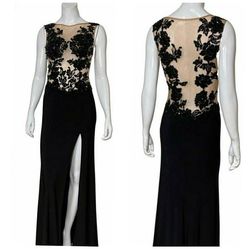 Badgley Mischka Black Size 8 Sheer Prom Side slit Dress on Queenly
