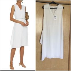 MaxMara White Size 14 Belt Plus Size Polyester A-line Dress on Queenly
