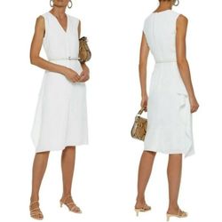 MaxMara White Size 14 Belt Plus Size Polyester A-line Dress on Queenly