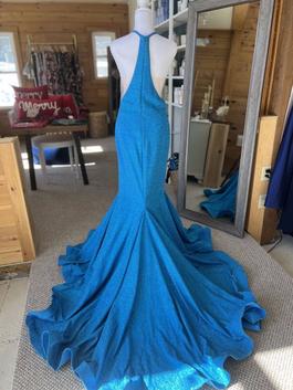 Jovani Blue Size 6 Jersey Sheer Mermaid Dress on Queenly