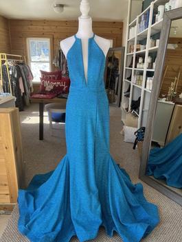 Jovani Blue Size 6 Jersey Sheer Mermaid Dress on Queenly