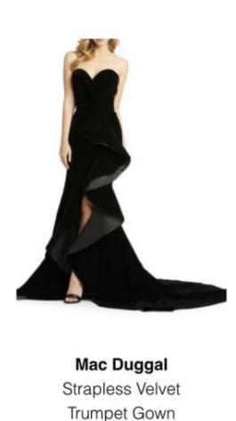 Black Velvet Mac Duggal Black Size 4 Floor Length $300 Ruffles Train Dress on Queenly