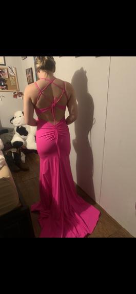 Tiffany Designs Hot Pink Size 2 Prom Black Tie V Neck Side slit Dress on Queenly
