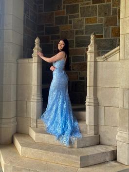 Sherri Hill Blue Size 10 Floor Length Shiny Mermaid Dress on Queenly